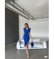 Kadın Önü Fırfırlı Scuba Kumaş Midi Boy Elbise