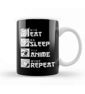 Eat Sleep Anime Repeat Funny Japanese Manga Tee 01 Kupa Bardak Porselen
