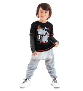 Rhino Erkek Çocuk Siyah T-shirt Eşofman Altı Takım
