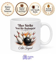 İsimli Bowling Pini Desenli Baskılı Kupa Bardak Bowling Severler İçin Hediye