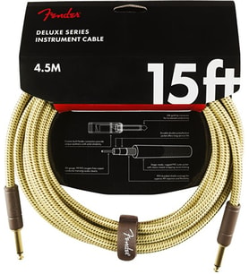 Fender 0990820084 Deluxe Düz/Düz Uçlu Tweed Enstrüman Kablosu (4m) Klasik Sarı Tweed Desen Kırılmayı Önleyen Güçlendirilmiş Uçlar