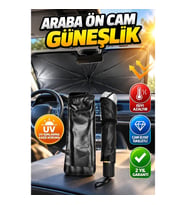 Katlanabilir Araç Ön Cam Güneşliği Siyah – UV ve Isı Koruma, Cam Elyaf İskeletli