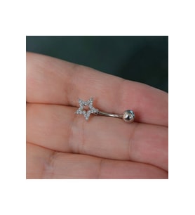Silver Renk Yıldızlı Göbek Piercingi Çelik Gold Renkli Minimal (Çok Renkli)