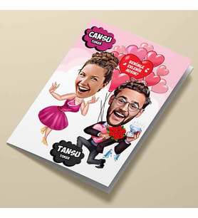 Kişiye Özel Benimle Evlenir misin Karikatürlü Tebrik Kartı