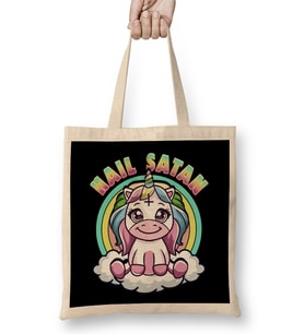 Hail Satan Unicorn Rainbow Heavy Metal Satanic Pun Bez Çanta Uzun Saplı
