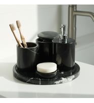 Deconore Doğal Mermer Banyo Seti 5’li – El Yapımı Banyo Aksesuar Takımı ve Dekoratif Set (Siyah) (Siyah-Mermer)