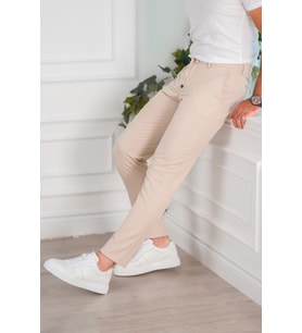 BELİ LASTİKLİ YAZLIK İNCE KUMAŞ İPLİKLİ REGULAR FİT ERKEK JOGGER PANTOLON (Krem)