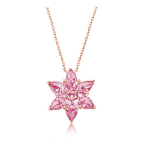 Gümüş Rose Pembe Lotus Çiçeği Kolye