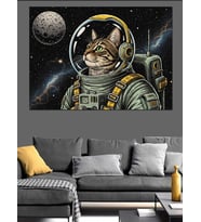 Uzay Kıyafetli Astronot Kedi Tablosu Dekoratif Kanvas - Mdf Ahşap Tablo