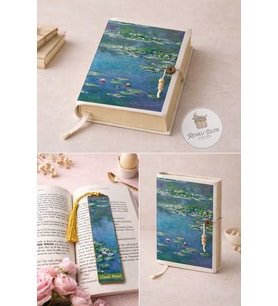 Kitap Kılıfı ve Metal Kitap Ayracı Seti (Claude Monet Nilüferler)