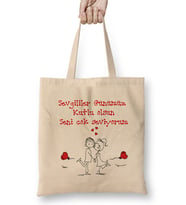 Sevgililer Günü Sevgiliye Hediye 0250 Bez Çanta Uzun Saplı