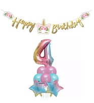 Çiçekli Unicorn 4 Yaş Gökkuşağı Balon Set