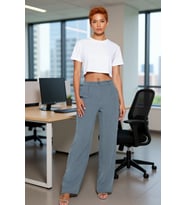 Kadın Yeni Moda Geniş Paça Uzun Boy Dokuma Yüksek Bel Wide Leg Geniş Paça Pilili Pantolon (Mavi)