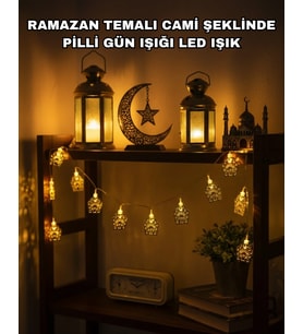 Ramazan Ve Bayram Dekoratif Led Işık Cami Figürlü Sıcak Sarı Aydınlatma