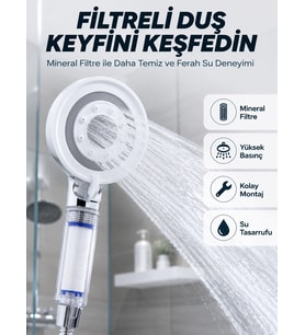 Şeffaf Filtre Hazneli Duş Başlığı Güçlü Akışlı Pratik Banyo Duşu