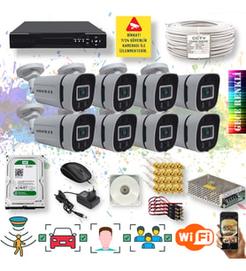 8 Kameralı Set Yapay Zeka Özellikli Gece Renkli 5MP SONY Lens FULLHD Güvenlik Kamerası Seti 604W-108