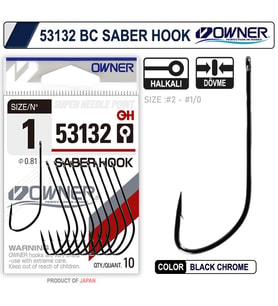 Owner 53132 Saber Hook Black Chrome İğne No:1/0 Adet:9