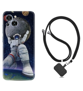 Reeder S23 Max Pro Kılıf Silikon Boyun Askılı İpli Desenli Silikon Astronot ve Dünya 1759