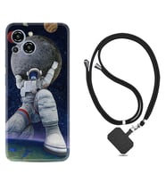 Reeder S23 Max Pro Kılıf Silikon Boyun Askılı İpli Desenli Silikon Astronot ve Dünya 1759