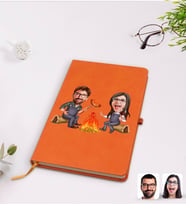 BK Gift Kişiye Özel Sevgililer Karikatürlü Turuncu Termo Deri Defter Model 95