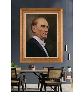 Altın Varaklı Çerçeveli Paspartulu Atatürk Tablo nh94 (Gold)