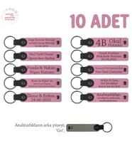 Pembe & Gri, Öğretmenler Günü İçin, 10'lu Set, Kişiye Özel Yazılı Deri Anahtarlık Hediyesi