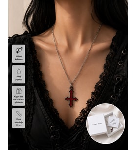 Kırmızı Siyah Gotik Haç Kolye – Alternatif Stil Unisex Zincir Kolye