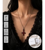 Kırmızı Siyah Gotik Haç Kolye – Alternatif Stil Unisex Zincir Kolye