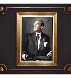 Altın Varaklı Çerçeveli Paspartulu Atatürk Tablo z5126 (Gold)
