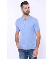 Polo Yaka Mavi Düz Örme T-shirt  Wessi