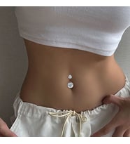 Çift Taşlı Göbek Belly Piercingi – Zirkon Taşlı - Belly Ring Banana Piercing - 316L Cerrahi Çelik (Gümüş Gri)