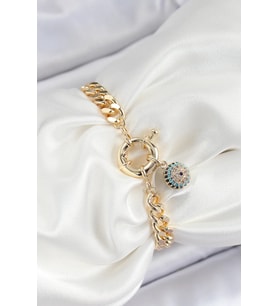 Pirinç Nazar Model Zirkon Taşlı Gold Renk VİP Seri Kadın Bileklik - TJ-BB7210