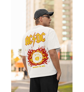 Highway To Hell AC DC Baskılı Unisex Oversize Rock Metal Müzik Grubu Tişört