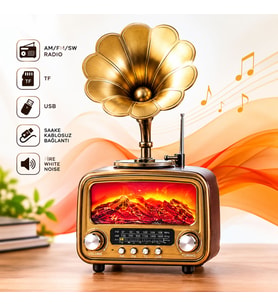 Vintage Retro Bluetooth Hoparlör Gramofon Tasarımlı AM FM SW Radyo USB TF Kartlı RT-422