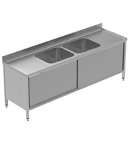 Electrolux Professional Dolaplı Evyeli Tezgah, 2 Evyeli (600x500 Mm), 2 Damlalıklı, 2 Kayar Kapılı - 2400 Mm, Plus GLG2426P