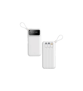 10000 mAh Powerbank Hızlı Şarj LED Göstergeli Taşınabilir Askılı Şarj Cihazı USB Type-C (Beyaz)
