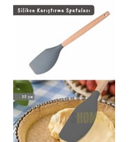 Silikon Karıştırma Spatulası Mutfak Kaşığı Pasta Spatulası Sıyırma Spatula Ahşap Saplı 32 cm