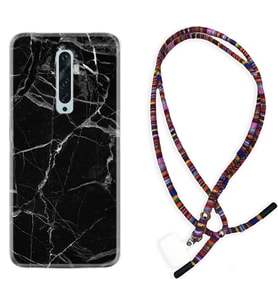 Oppo Reno 2Z 4 Lite 4 Pro 5 6 7 A31 Kılıf Boyun Asklı Rasta Silikon Fragile Black Mermer 1378