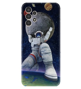 Samsung Galaxy M14 Kılıf Silikon Desen Özel Seri Astronot ve Dünya 1759