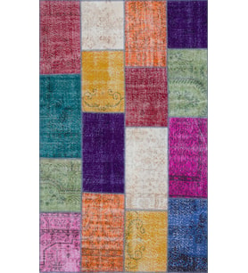Bespoky Eberndorf Mavi Patchwork Pamuklu El Dokuması Alan Halısı