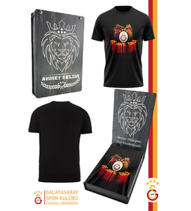 Galatasaray Orijinal Lisanslı We Are Gala T-Shirt Kişiye Özel Hediyelik Ahşap Kutulu (Siyah)