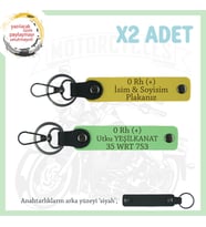 Bikerlar İçin Özel İsim Plaka ve 0 Rh (+) Kan Grubu Yazılı Hediyelik x2 Anahtarlık, Sarı-F Yeşil-Syh (Çok Renkli)