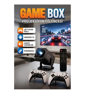 Çift Kollu Game Box Projeksiyon Cihazı – Kumandalı Android TV ve Dahili Hoparlör