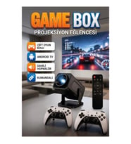 Çift Kollu Game Box Projeksiyon Cihazı – Kumandalı Android TV ve Dahili Hoparlör