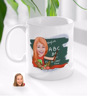 BK Gift Kişiye Özel Kadın İngilizce Öğretmeni Karikatürlü Beyaz Kupa Bardak-1