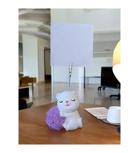 Lila Yumak Tutan Oturan Kawaii Kedi Temalı Not Tutacağı Fotoğraf Tutacak Tutucu Ofis Seti Hediyelik