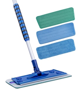 Mikrofiber Mop Üçlü Set - Islak, Kuru ve Duvar Bezi Dahil (3 Bez), 90-156 cm Teleskopik Alüminyum Sap, 360 Derece Dönen Cırtlı Kafa, Laminat Parke Fayans Duvar ve Tavan İçin