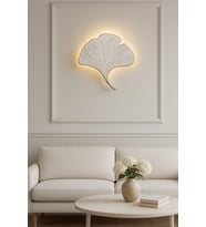 Beyaz Gold Damarlı Mabet Yaprağı Aplik – 35×32 cm 9V Pilli Işıklı Reçine Dekor PİL HEDİYELİ
