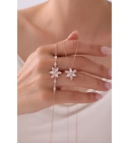 Gümüş Zambak Çiçeği Kolye & Bileklik Seti - 925 Ayar Gümüş Set