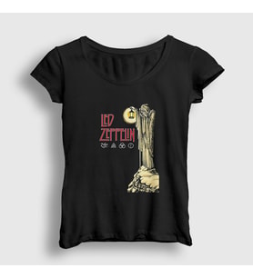 Presmono Kadın Siyah Stairway Led Zeppelin T-Shirt 96710tt